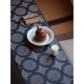 知舍唐團花茶席傳統多色高端織錦滌絲工藝雙面新中式禪意百搭桌旗