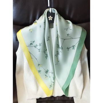 2025年春夏新款黃色真絲中方巾羊毛圍巾桑蠶絲絲巾裝飾領巾職業裝