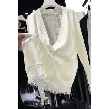 磨破設計感 MQ薄款空調衫冰絲針織開衫macqnf顯瘦寬松防曬衫80625