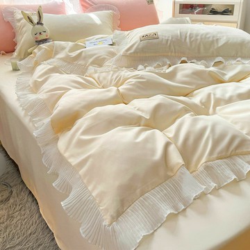 公主風床上床單冰絲四件套夏季北歐風ins水洗真絲裸睡被套春夏款4