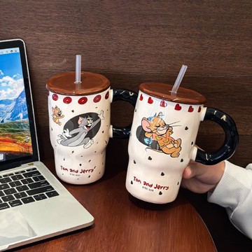 貓和老鼠帶吸管陶瓷杯