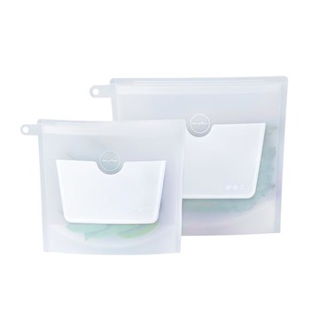 ZipBag 易包 - 白金矽膠密封袋 - 特色2件組 (L*1,M*1) 大袋(L)*1, 中袋(M)*1 - 皆雙透白