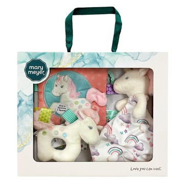 Mary Meyer 蜜兒 臻藏禮盒 Set 3個  柔軟手搖鈴 + 標籤動物安撫沙沙紙 + 柔軟安撫巾  獨角獸 多色  1盒