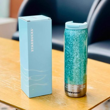 星巴克杯子2026新年禮物夏快樂怡夏系列泳池藍色爆閃冰裂紋不鏽鋼車載便攜保溫子
