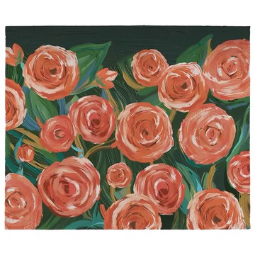 喬木居家 復古油畫花朵絲圈耐磨地墊 80 x 50cm 玫瑰花 紅色 防滑  1個