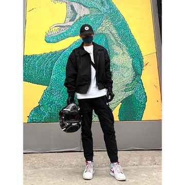 墊肩短款機車服高級感外套男春秋潮牌vintage美式沖鋒衣飛行夾克