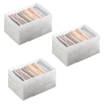 小麥購物 印花衣物收納箱3件組 L397 6格  大(36 x 25 x 20cm)  白色  1組