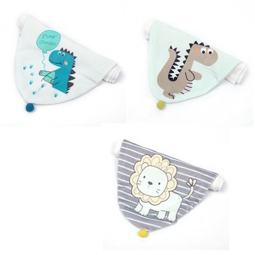 Vanibaby - 四層紗純棉吸汗巾 墊背巾(3入組)-A款(白底恐龍+綠底恐龍+小獅子)