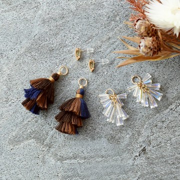 耳針替換流蘇無環耳夾/Dark Blue