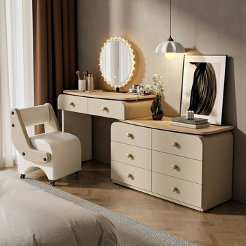 鏡台 化妝桌 免運 開立發票 防發霉家用梳妝臺收納櫃一體多空間斗櫃臥室床尾簡約現代化妝桌