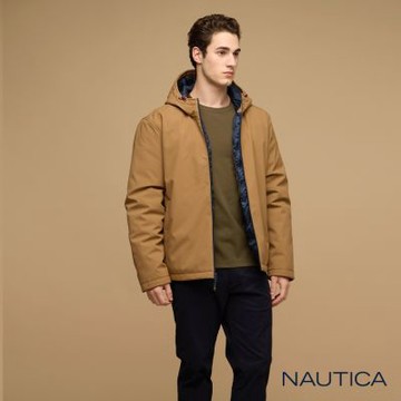 Nautica男裝 防潑水可調節式連帽外套-卡其色