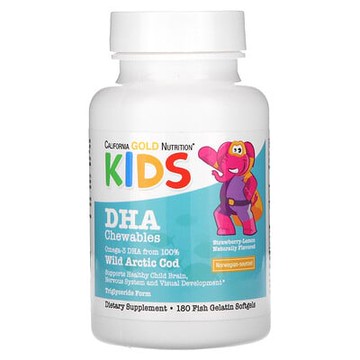 California Gold Nutrition, 兒童 DHA 咀嚼軟凝膠，野生北極鱈魚類、草莓檸檬味，180 粒魚明膠軟凝膠