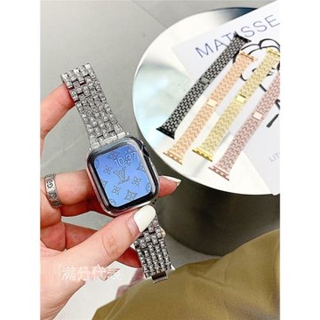 奢華滿鉆適用applewatch10蘋果iWatch67小香11手表帶金屬鏈條98SE