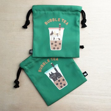 中型 便利束口袋 - 美食動物 珍奶貓