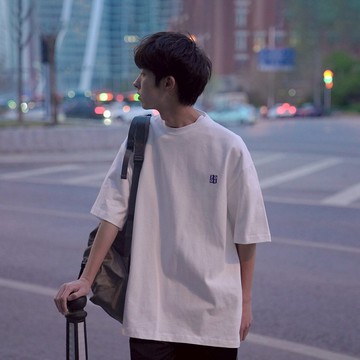 E2022新品男士短袖T恤韓版寬松印花落肩半袖港味chic潮牌學生上衣