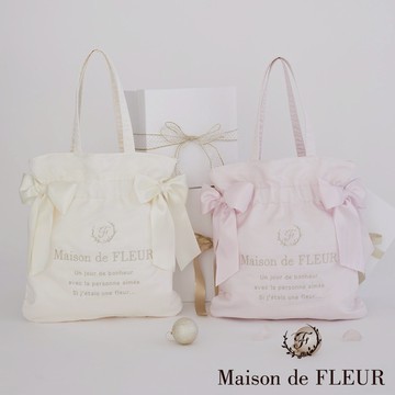 Maison de FLEUR 光澤歐根紗雙蝴蝶結束口手提袋(08001142700)