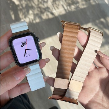 皮質錶帶 適用於 Apple Watch 10 9 8 7 6 SE 44mm 45mm 46mm 磁吸錶帶 真皮錶帶