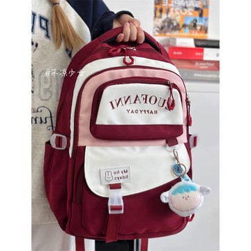 日系ins撞色校園大容量書包百搭學生小眾雙肩包少女旅行電腦背包