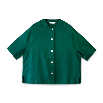 亞麻叉肩袖襯衫 綠F