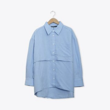【MASTINA】腰間抽繩修身襯衫 藍(魅力商品)