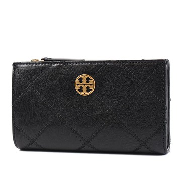 TORY BURCH Willa 菱格紋雙釦對開長夾-黑色