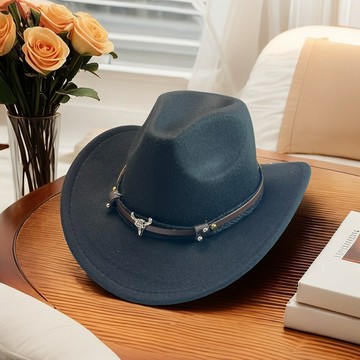 好物 熱銷時尚牛頭配飾爵士帽英倫風禮帽西部牛仔帽彎檐帽外貿男士帽子