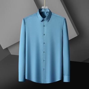 2024年春夏季新款長袖襯衫男士仿桑蠶絲無痕免燙抗皺商務高端襯衣