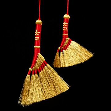 中國風禮品金掃帚掛件吉祥包包掛飾手機掛件折扇穗吊墜出國送老外
