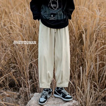 燈芯絨男褲春夏古著vintage褲子高街ins潮流寬松哈倫褲九分休閑褲