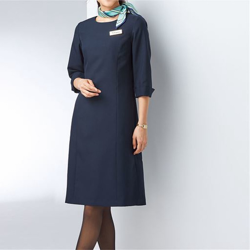 ワンピース スカーフ付き 事務服 洗濯機ok ネイビー 9ar 通販 Lineポイント最大get Lineショッピング