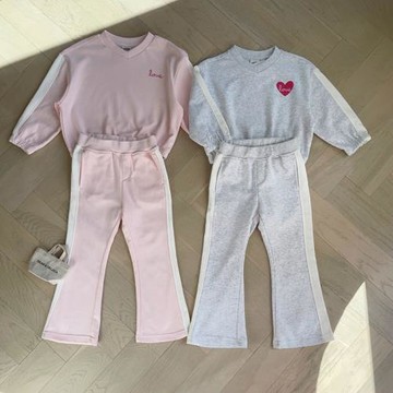 100-150韓系女童兩色側邊拼色V領松緊衣擺衛衣+微喇褲子（分開拍