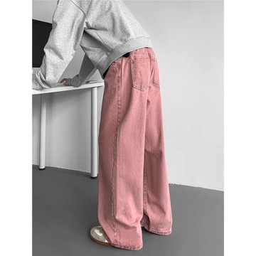 加長白色牛仔褲男高個子純色褲子男士秋季垂感加絨休閑褲大碼寬松