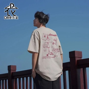 DR更衣室- 男裝 復古插畫印五分袖 短袖 個性穿搭 T恤 潮流 寬鬆 大尺碼8XL【NL624235】