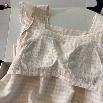 臺灣出貨 帶胸墊睡衣 睡衣套裝 女生睡衣 睡衣女帶胸墊夏季新款睡衣女小飛袖吊帶蕾絲花邊甜美可愛家居服寬鬆套裝
