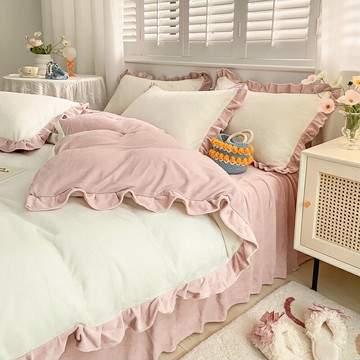 公主風冬季床上牛奶絨四件套珊瑚法蘭加厚雙面絨被套冬天加絨床單