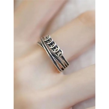 復古925銀金錢纏繞戒指國風小眾設計五帝錢幣開口可調節招財指環