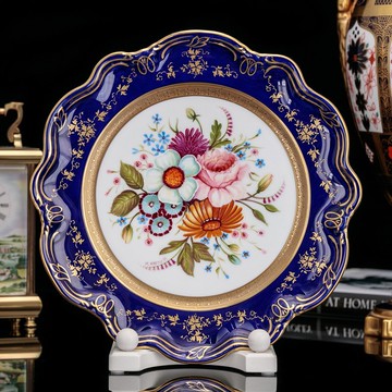 稀有手繪Wedgwood Coalport 花開絢麗藝術波浪骨瓷盤歐式掛盤