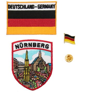 DIY個性布標章識別章補丁 三件組白日紐倫堡地標＋德意志國旗刺繡+金屬別針 徽章刺繡