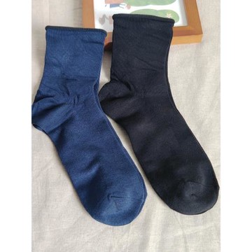 三雙裝男士卷邊松口襪子黑色深藍色純色竹纖維除臭胖人老人襪