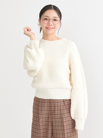 素面立體感緹花圓領針織衫(1L44L2C0500) - earth music&ecology