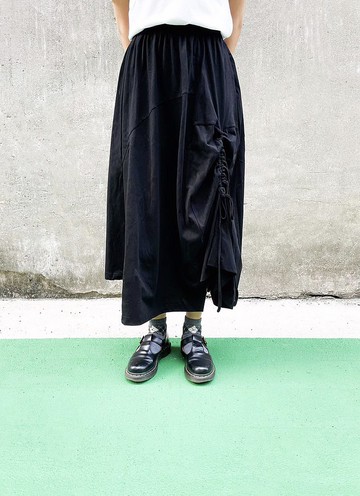 幻.抽皺雙面裙 (黑/白) Organic Cotton