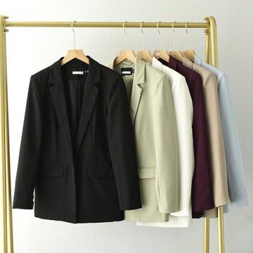 AB61歐美風無扣小西裝外套春秋開襟顯瘦含墊肩通勤干練正裝西服女