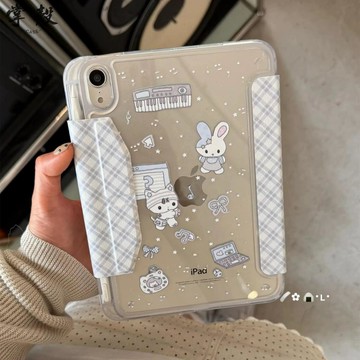 簡約格紋玩偶插畫 磁吸搭扣 防摔平板保護殼 適用iPad 11 Air 7 6 5 4 M4 Pro 11 M5 A16