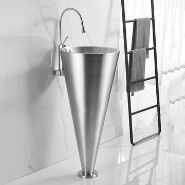 不銹鋼落地式洗手臺盆一體衛生間立柱式洗臉盆立柱盆酒吧面盆