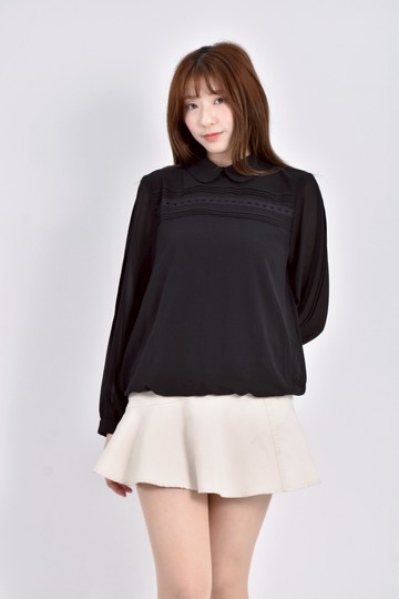 (S) fashion magic質感雪紡黑色長袖上衣