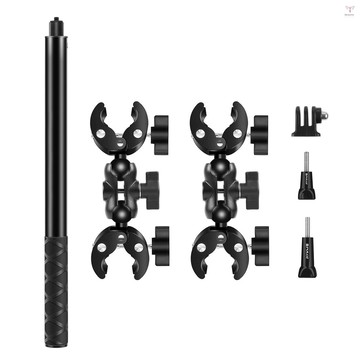 Toyutw)puluz PU495B 摩托車自行車車把安裝車把夾座和 59 英寸自拍杆套件更換,適用於 Hero 12