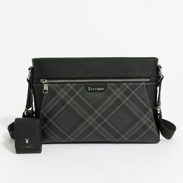 PLAYBOY - 下沉式斜背包  Black Diamond Plaid系列 - 灰色/161-0103-06-7