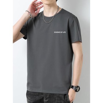 莫代爾冰絲t恤男短袖圓領上衣服潮流字母印花半袖速干涼感體恤衫