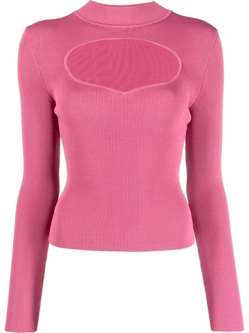 STAUD - ribbed-knit cut-out jumper - women - Viscose/Nylon - L - Pink