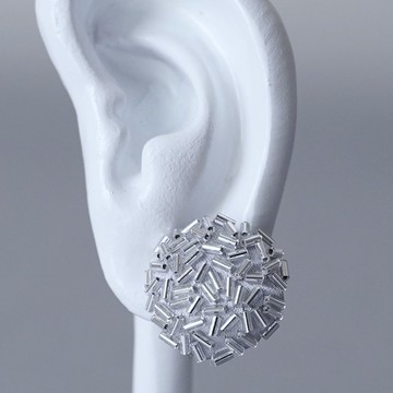 耳針 散落 1 圓形 竹珠 銀色 灰色 醫療級不鏽鋼耳針 誇張 獨一無二 珠飾